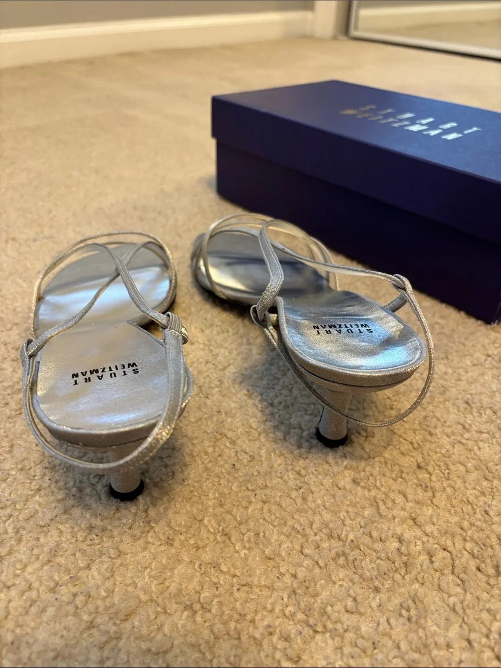 Silver Stuart Weitzman kitten heels